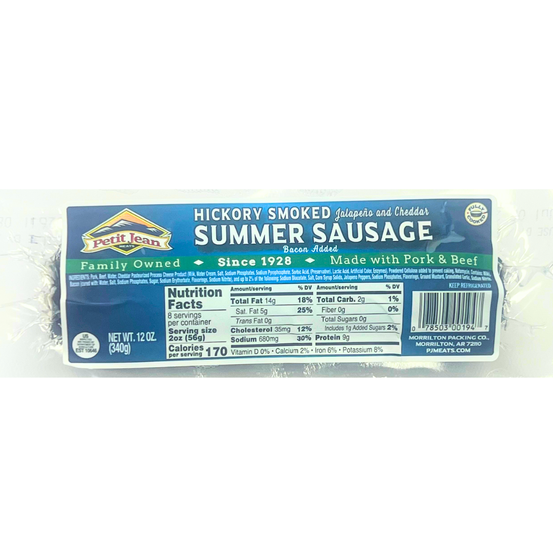 Summer Sausage, Pork/Beef Jalapeno & Cheese 12oz (5-packages)