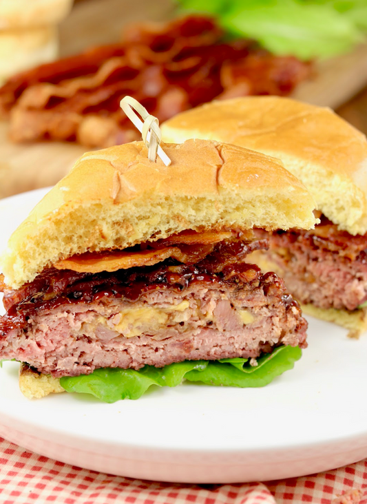 EPIC HAM & CHEESE STUFFED BACON BURGER