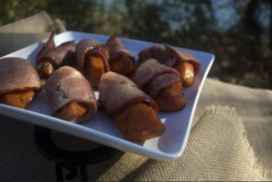 HAM-WRAPPED CANDIED SWEET POTATOES