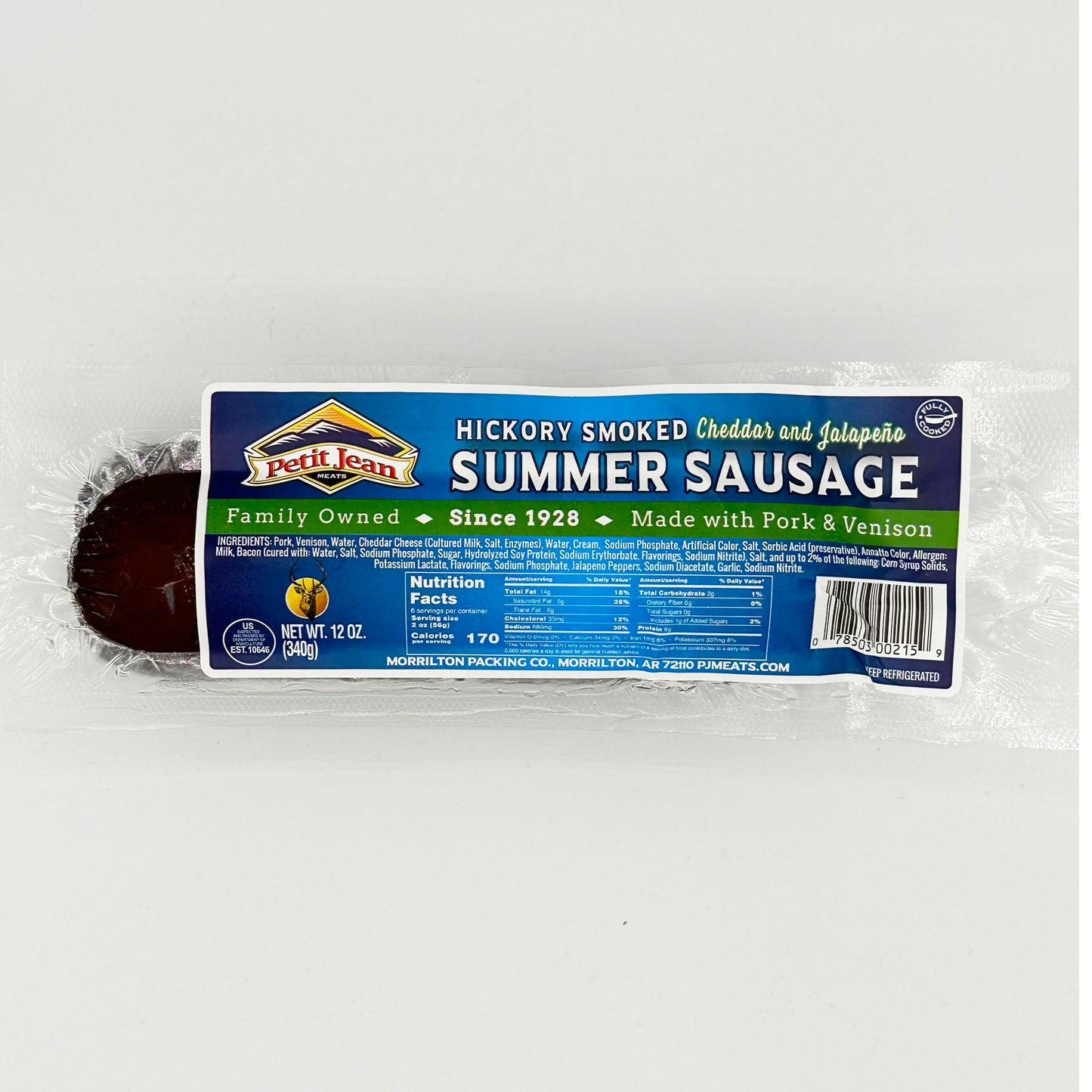 Summer Sausage, Pork/Venison Jalapeno & Cheese 12oz (6-packages)